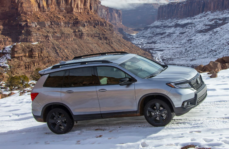 Silver 2020 Honda Passport in snow