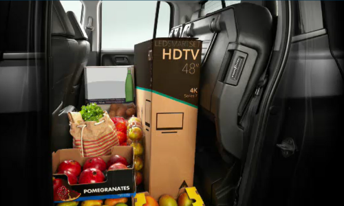 Rear seats up with shopping items in 2020 Honda Ridgeline